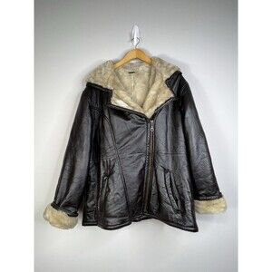Vintage Wilson's Womens XL Leather Brown Faux Fur Lined Hooded Bomber Jacket